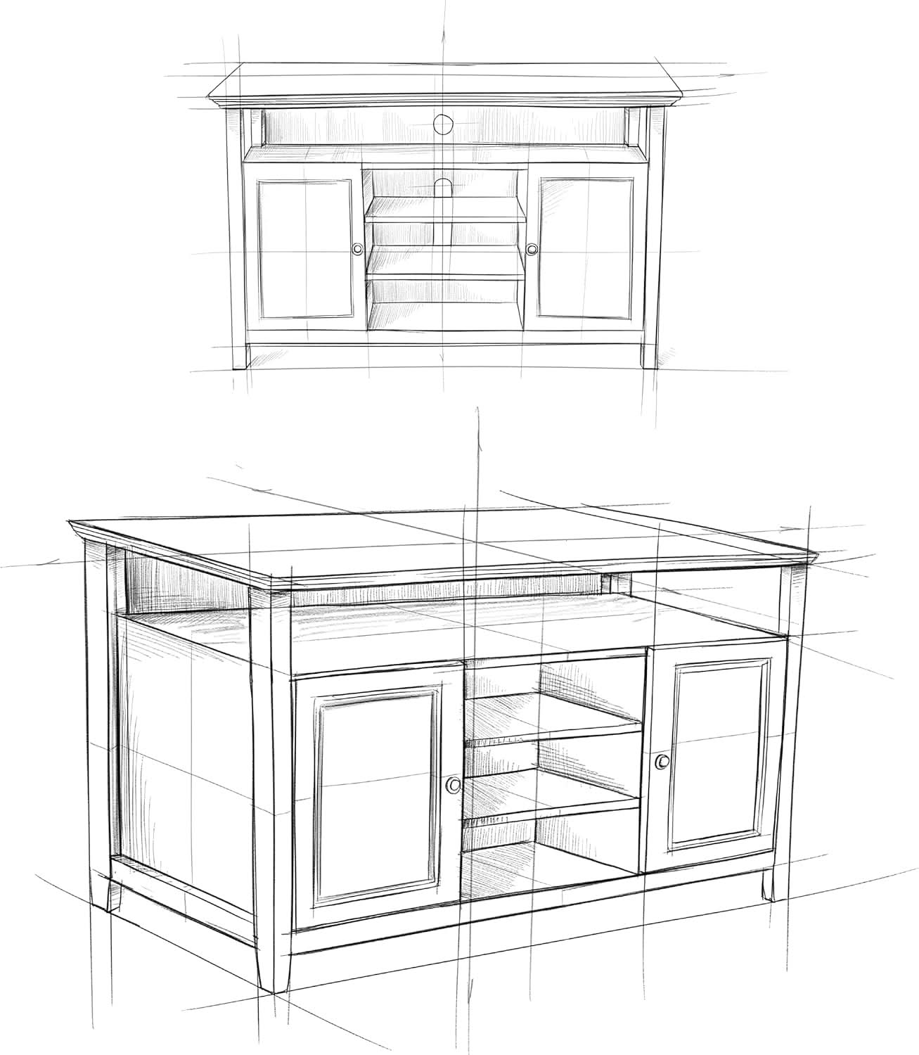 TV Media Stand 54 Inch Wide Golden Brown Cabinet Storage