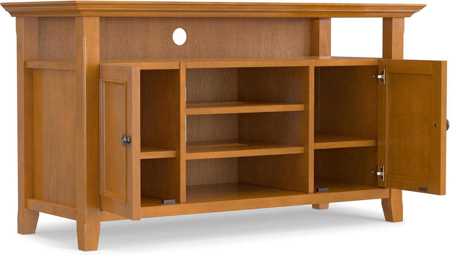 TV Media Stand 54 Inch Wide Golden Brown Cabinet Storage