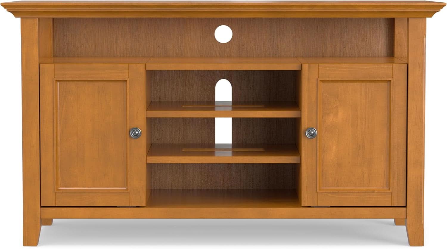 TV Media Stand 54 Inch Wide Golden Brown Cabinet Storage