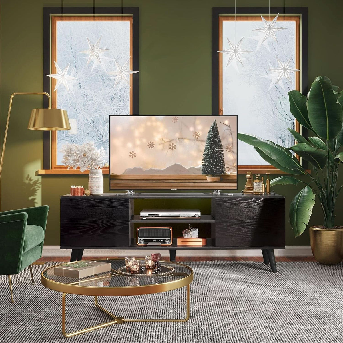 TV Stand 55 To 60 Inch With Storage Cabinets Sturdy
