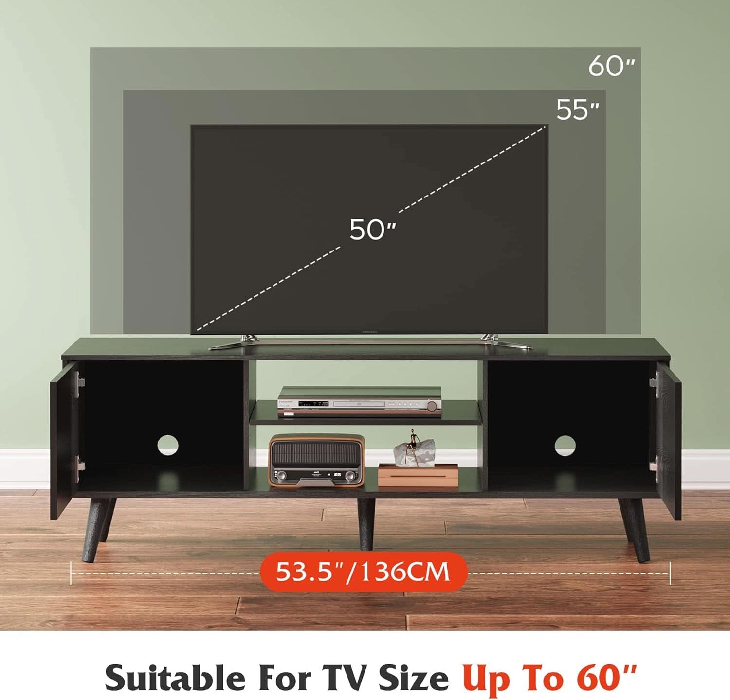 TV Stand 55 To 60 Inch With Storage Cabinets Sturdy