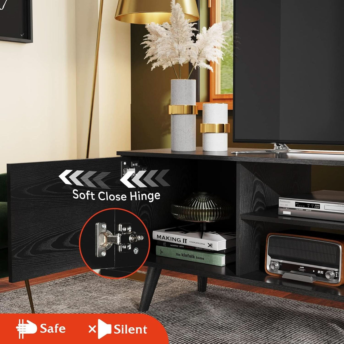 TV Stand 55 To 60 Inch With Storage Cabinets Sturdy