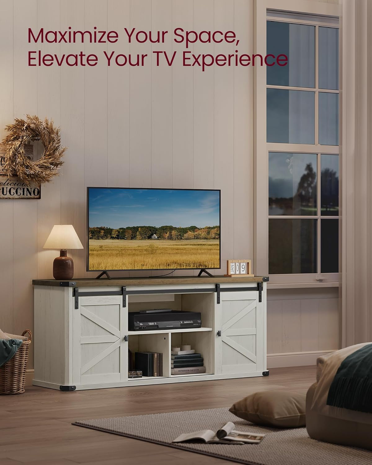 TV Stand 65 Inch With Sliding Barn Doors Farmhouse Rustic