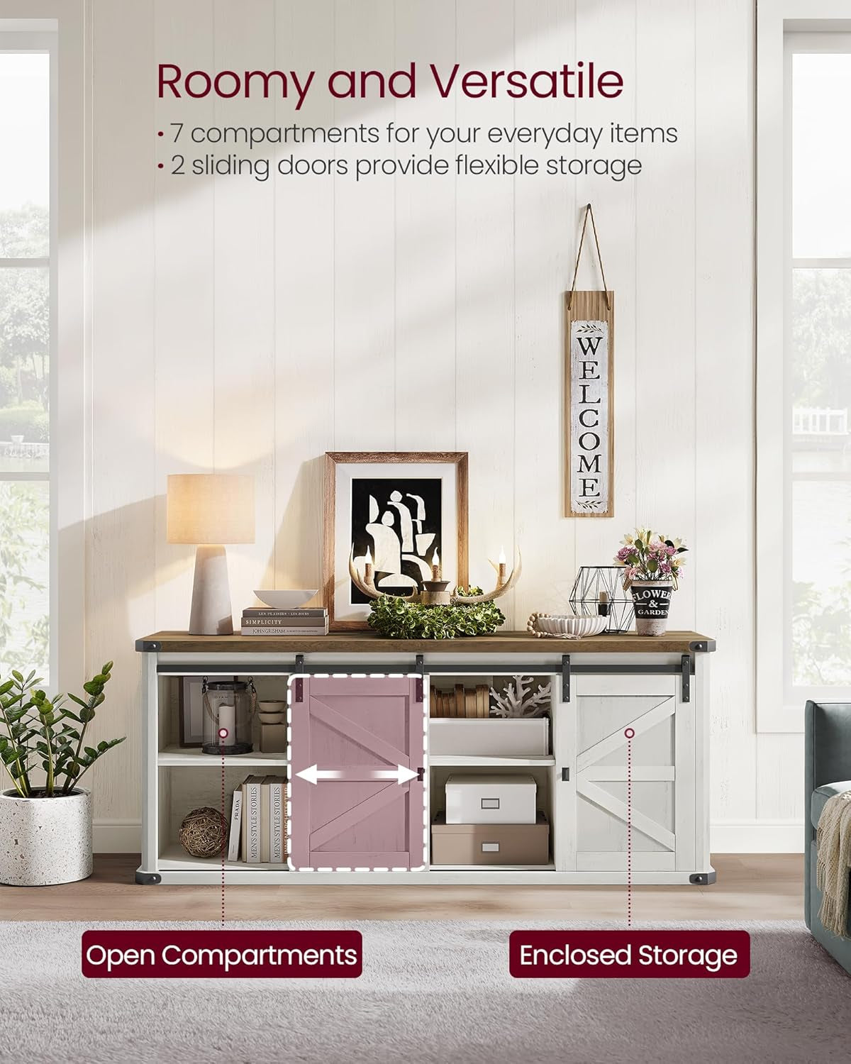 TV Stand 65 Inch With Sliding Barn Doors Farmhouse Rustic