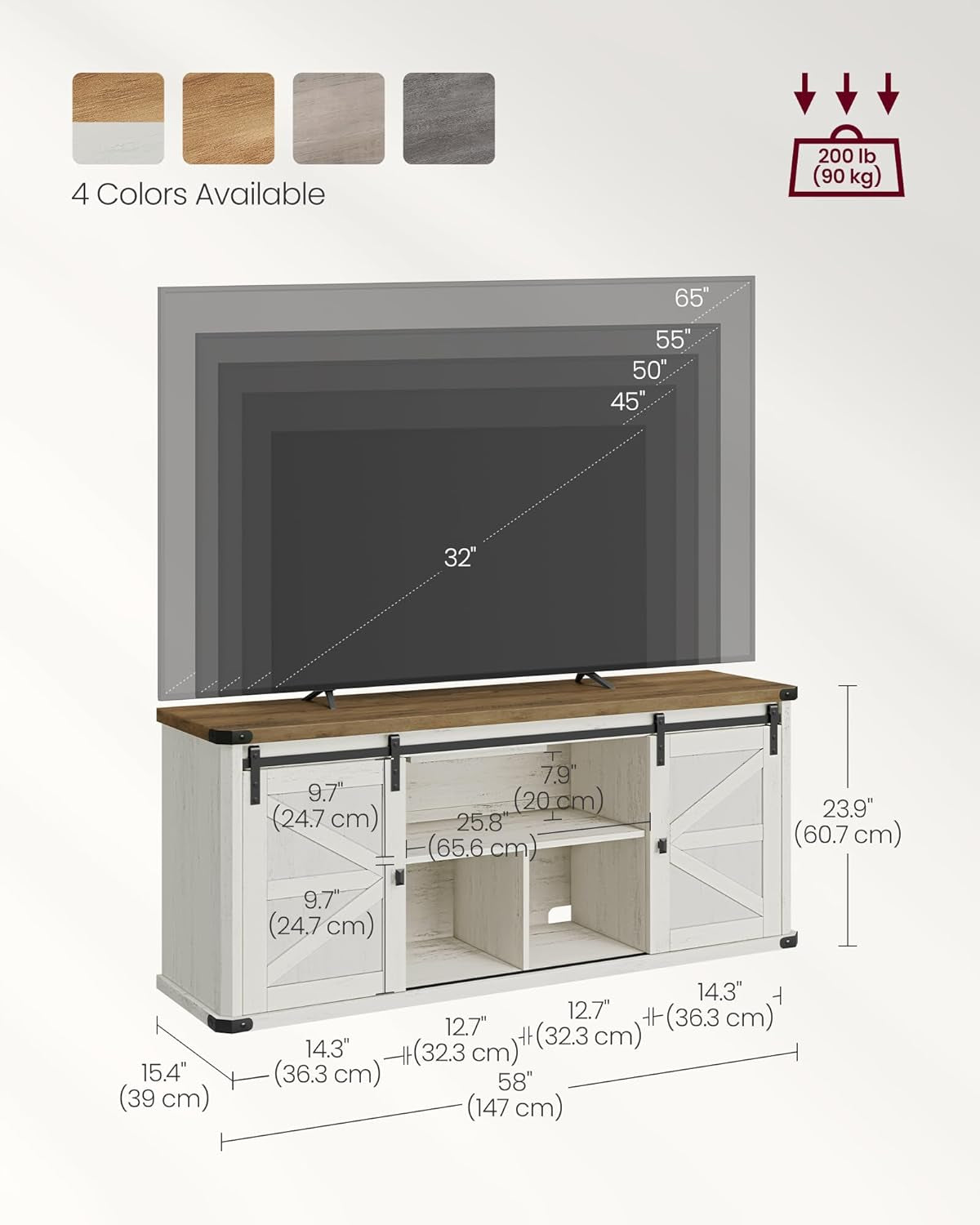 TV Stand 65 Inch With Sliding Barn Doors Farmhouse Rustic