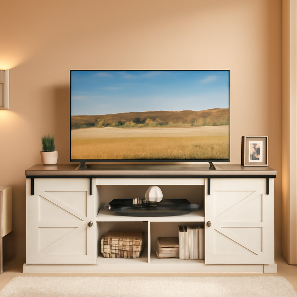 TV Stand 65 Inch With Sliding Barn Doors Farmhouse Rustic