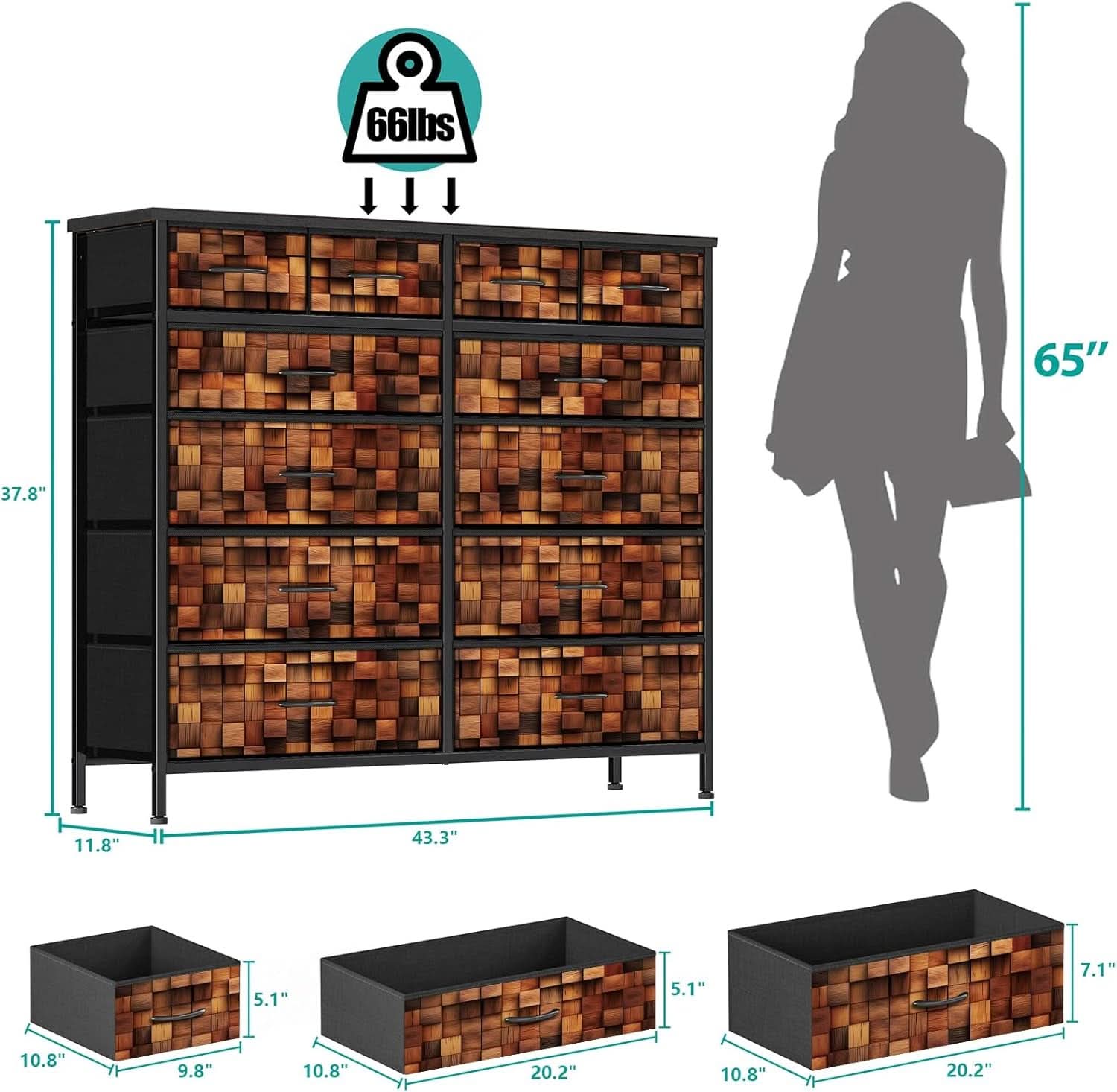 TV Stand Dresser for Bedroom with Tall Fabric Drawers Brown