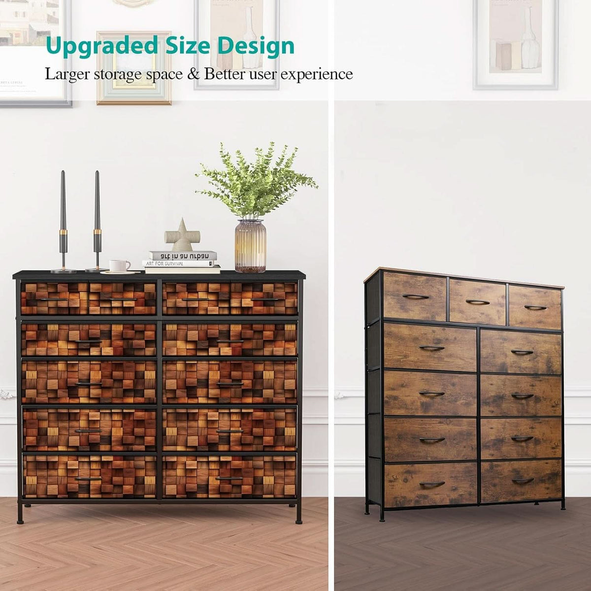 TV Stand Dresser for Bedroom with Tall Fabric Drawers Brown