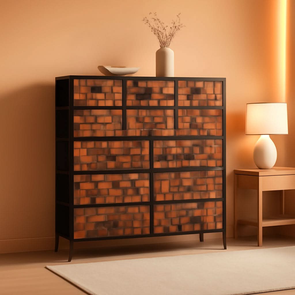 TV Stand Dresser for Bedroom with Tall Fabric Drawers Brown