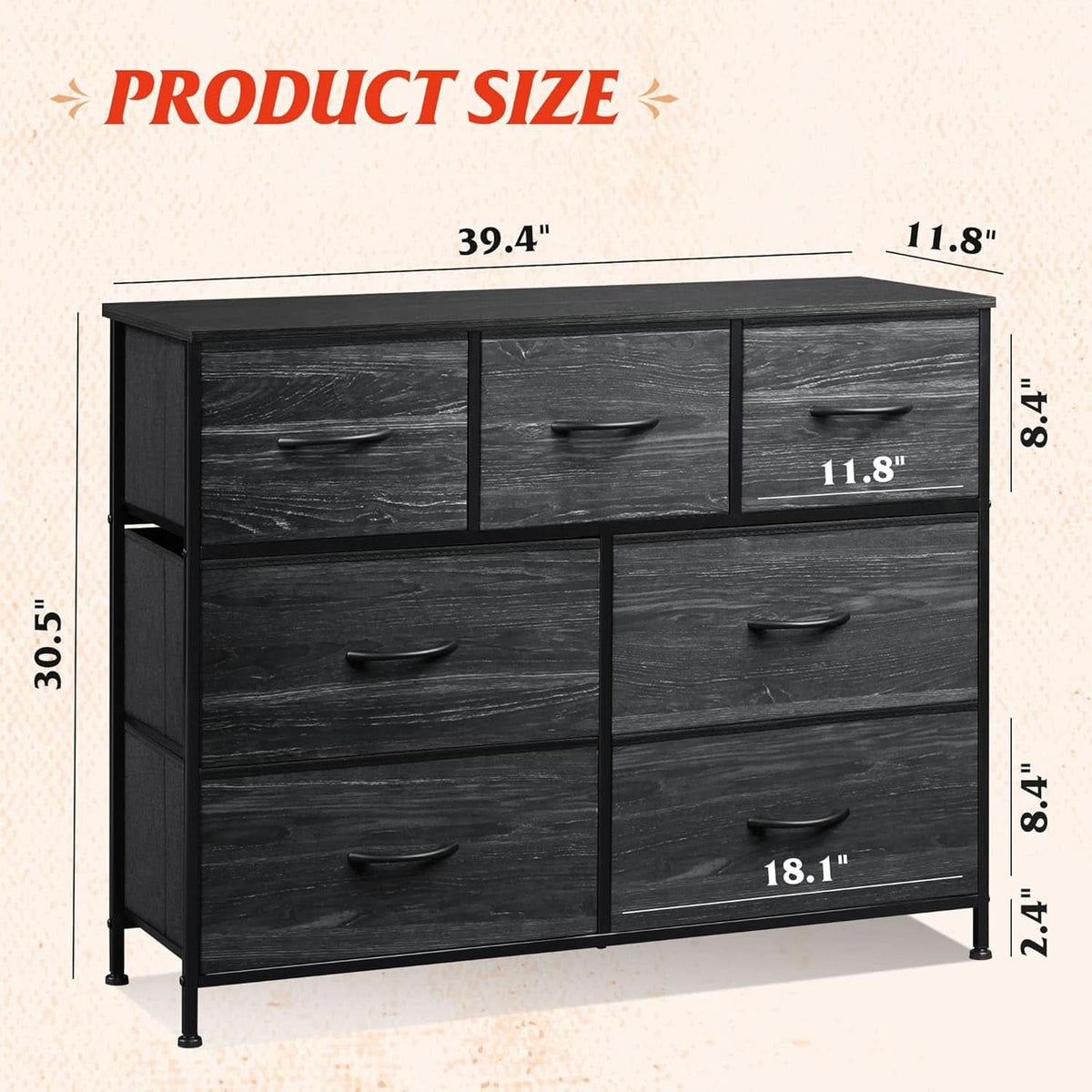 TV Stand For 45 Inch TV With Durable Fabric Drawers