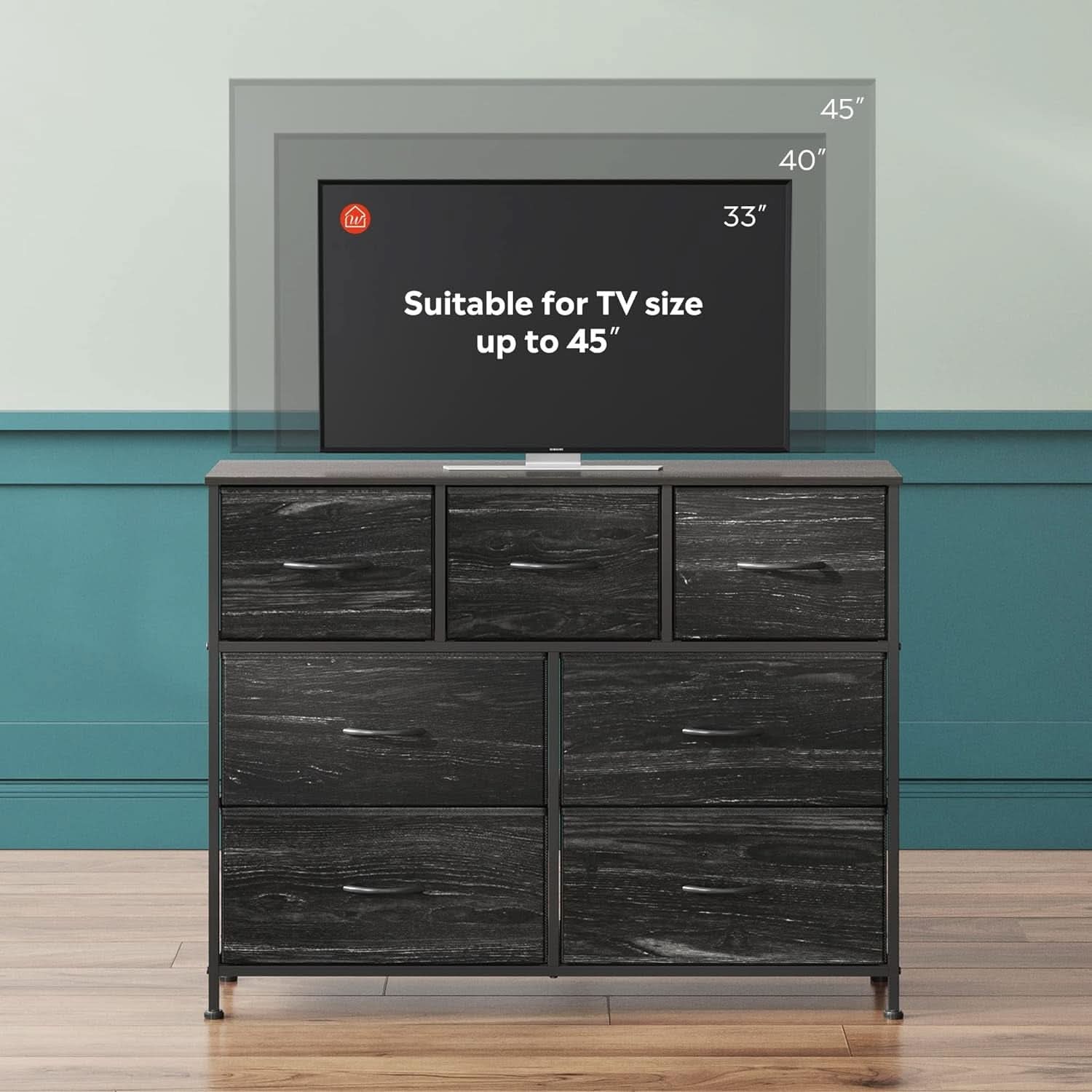 TV Stand For 45 Inch TV With Durable Fabric Drawers