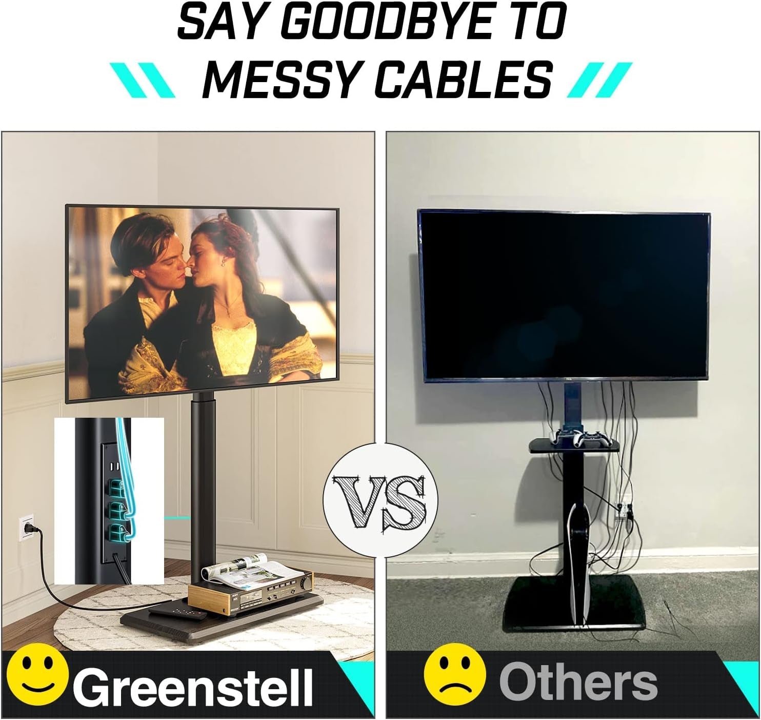 TV Stand Height Adjustable With Outlet For 32-75 Inch TVs