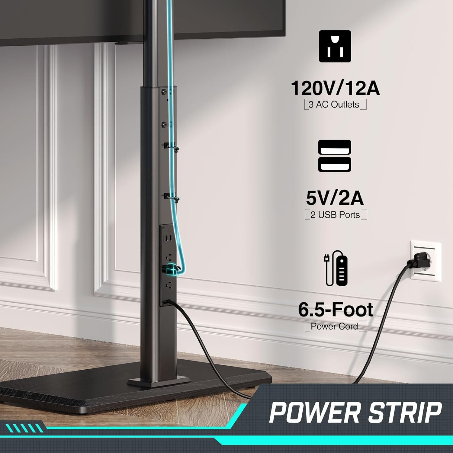 TV Stand Height Adjustable With Outlet For 32-75 Inch TVs