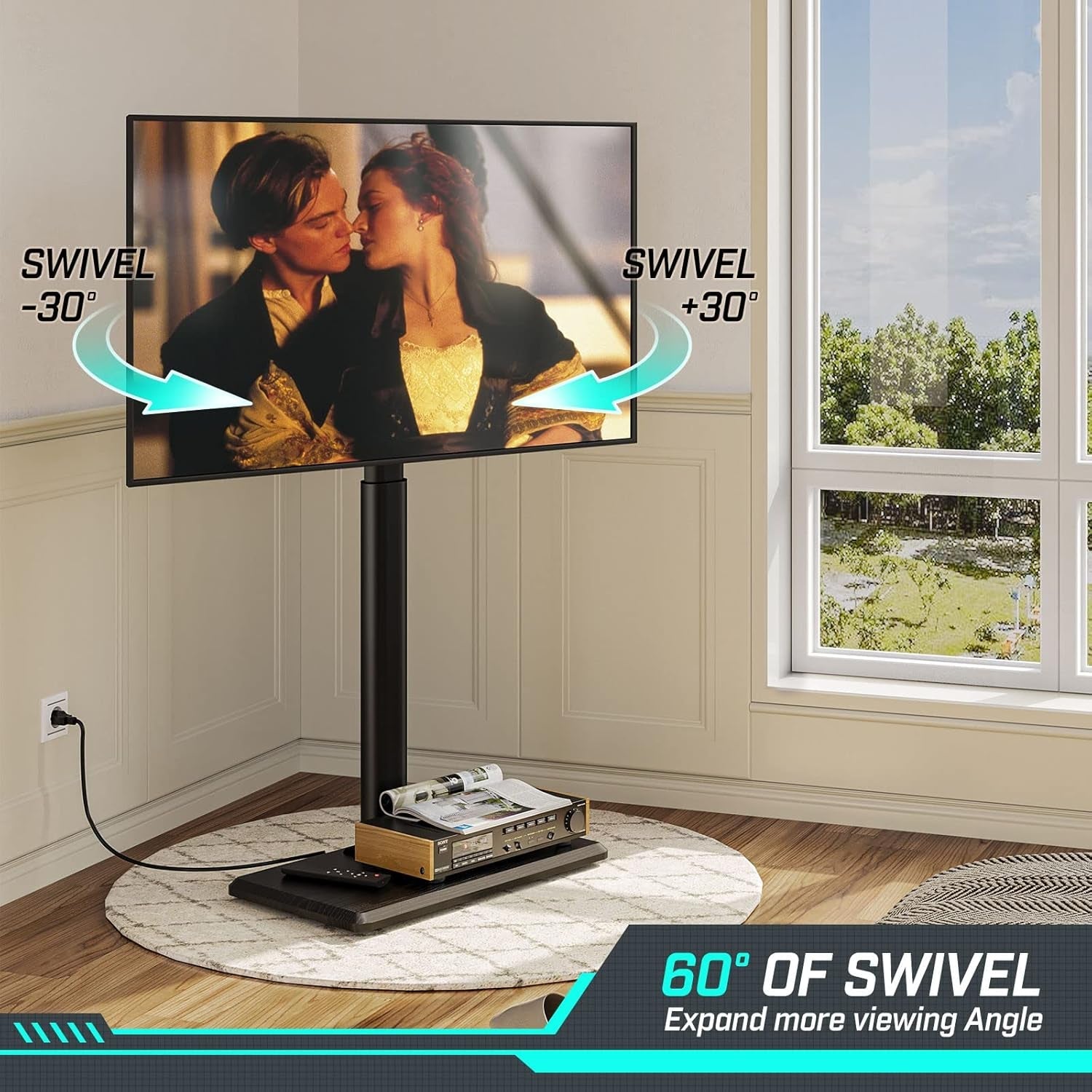 TV Stand Height Adjustable With Outlet For 32-75 Inch TVs