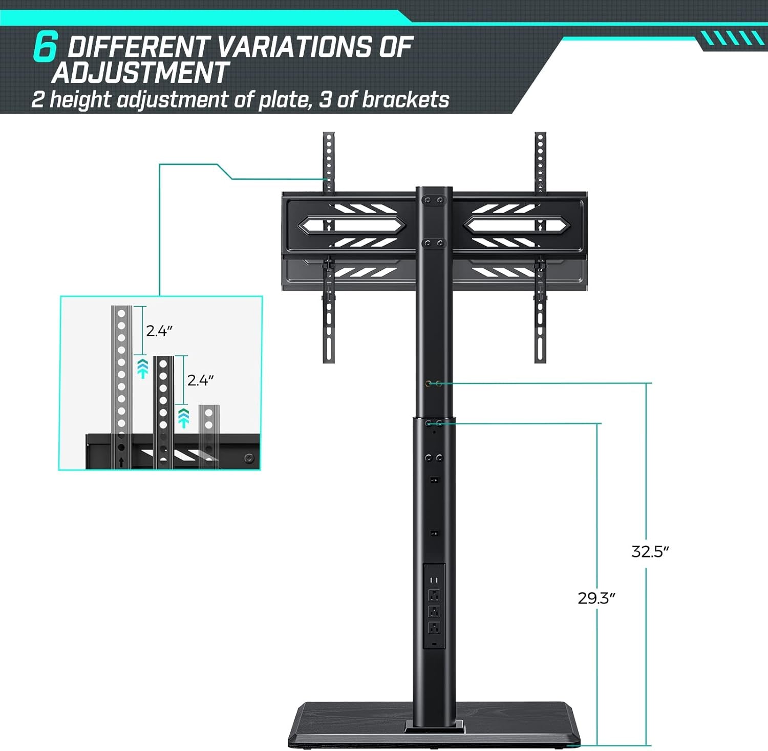 TV Stand Height Adjustable With Outlet For 32-75 Inch TVs