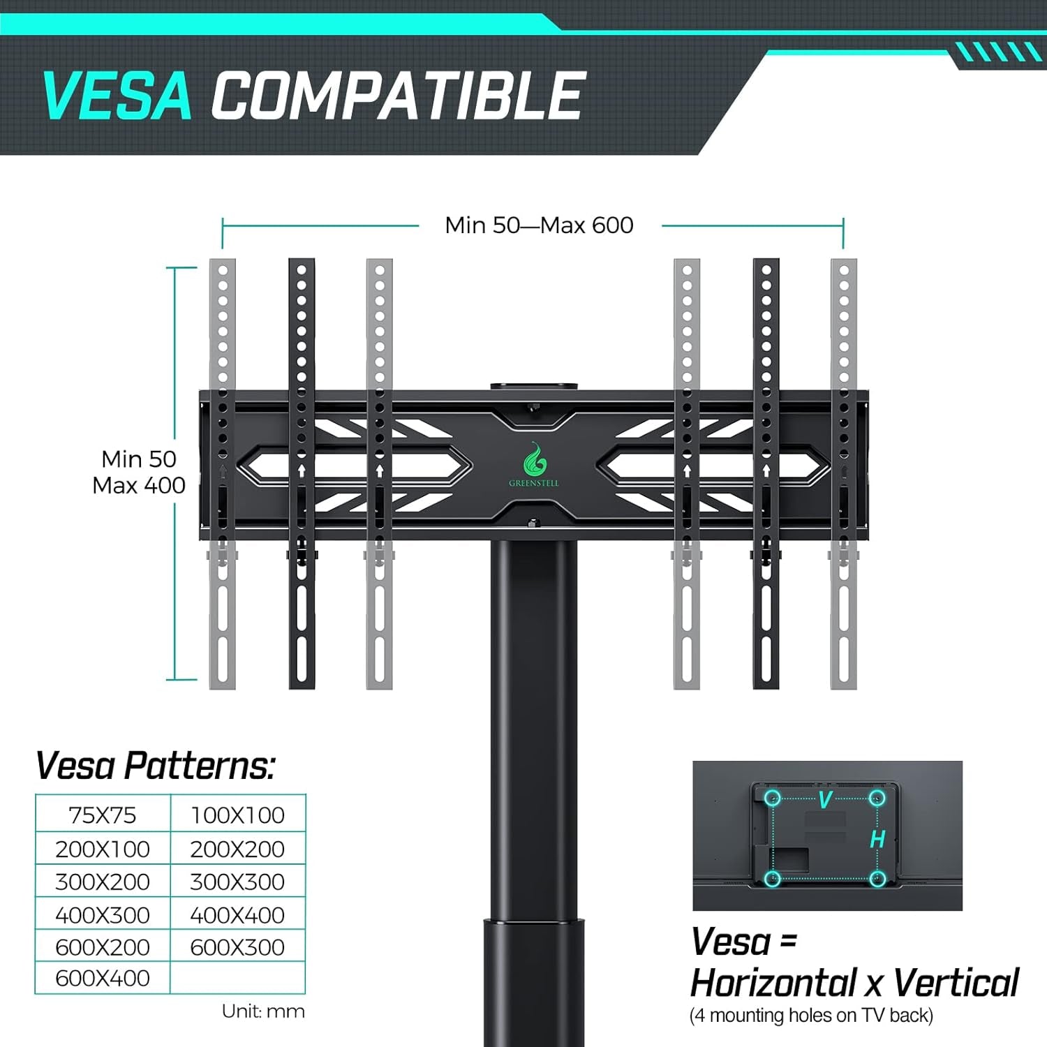 TV Stand Height Adjustable With Outlet For 32-75 Inch TVs