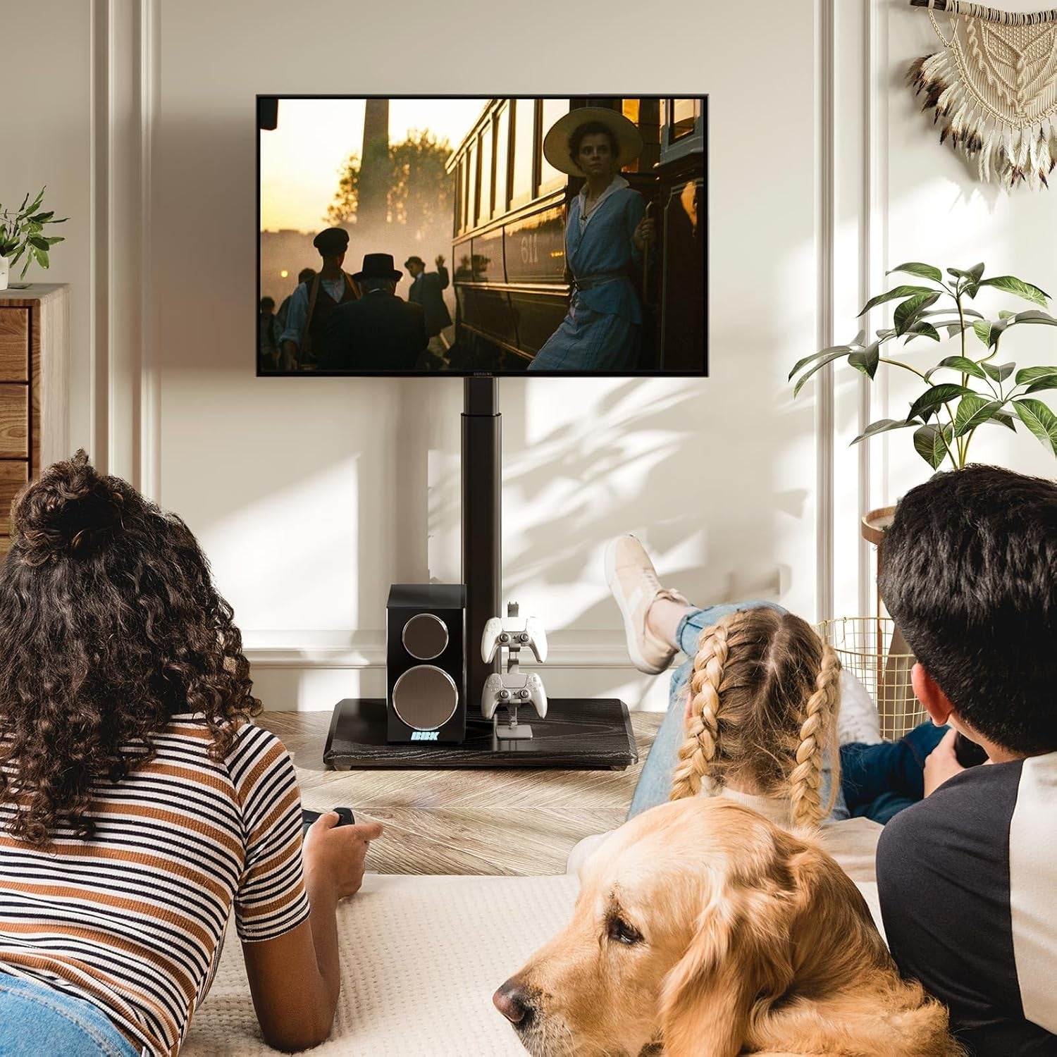 TV Stand Height Adjustable With Outlet For 32-75 Inch TVs