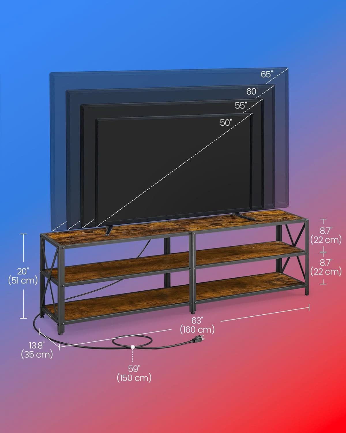 TV Stand With Built In Power Outlets And LED Lights For 65 Inch TVs