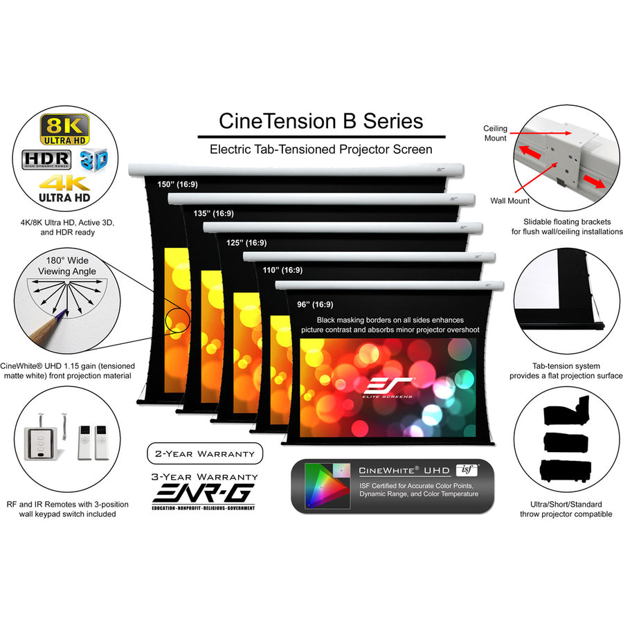 Tab-Tensioned Electric Projection Screen - Elite TE96HW2B-E24 96" CineTension B CineWhite | TECISOFT