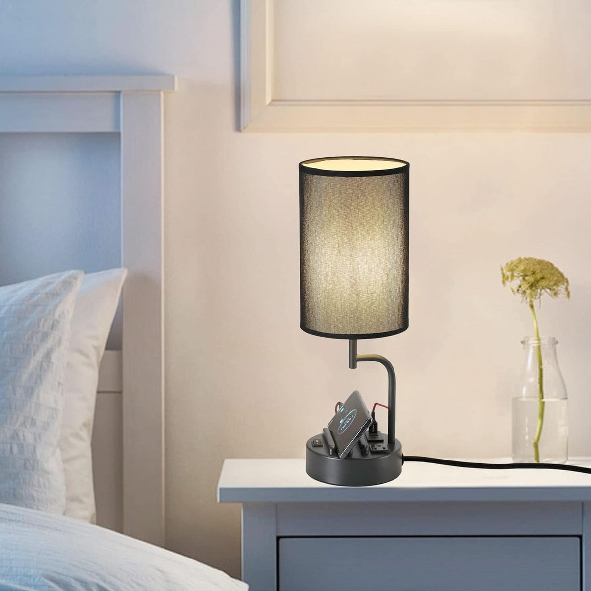 Table Lamp With 3 USB Ports And AC Outlet For Office