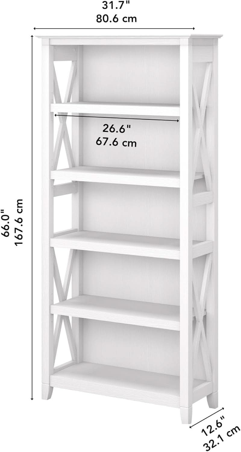 Tall 5 Shelf Bookcase In Pure White Oak Modern Farmhouse