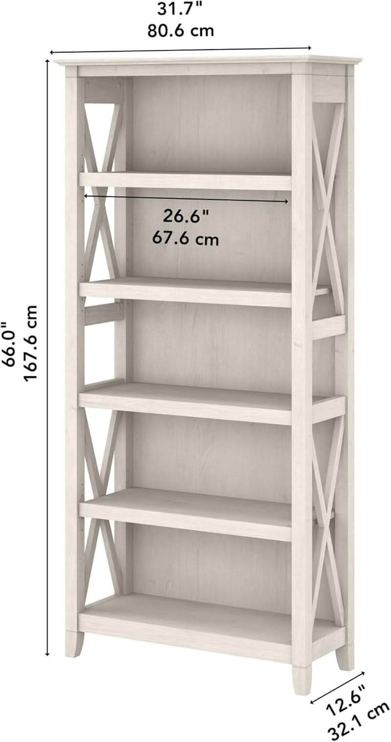 Tall 5 Shelf Bookcase Linen White Oak Modern Farmhouse