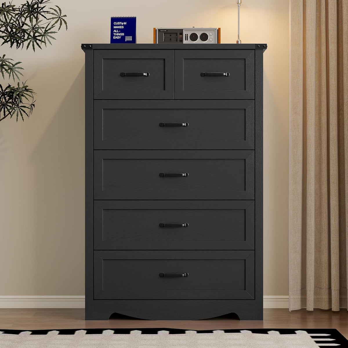 Tall 6 Drawer Dresser With Anti Tip Wood Storage Unit
