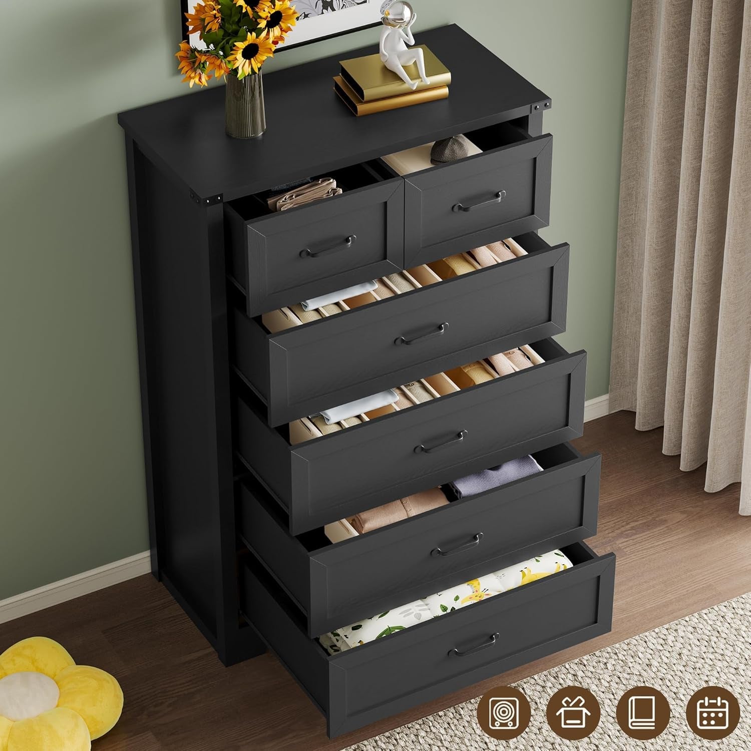 Tall 6 Drawer Dresser With Anti Tip Wood Storage Unit
