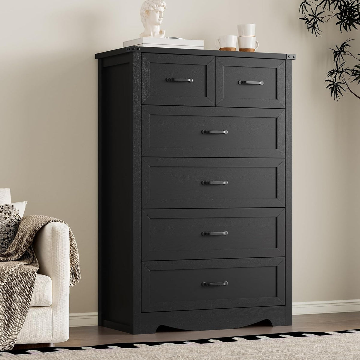 Tall 6 Drawer Dresser With Anti Tip Wood Storage Unit