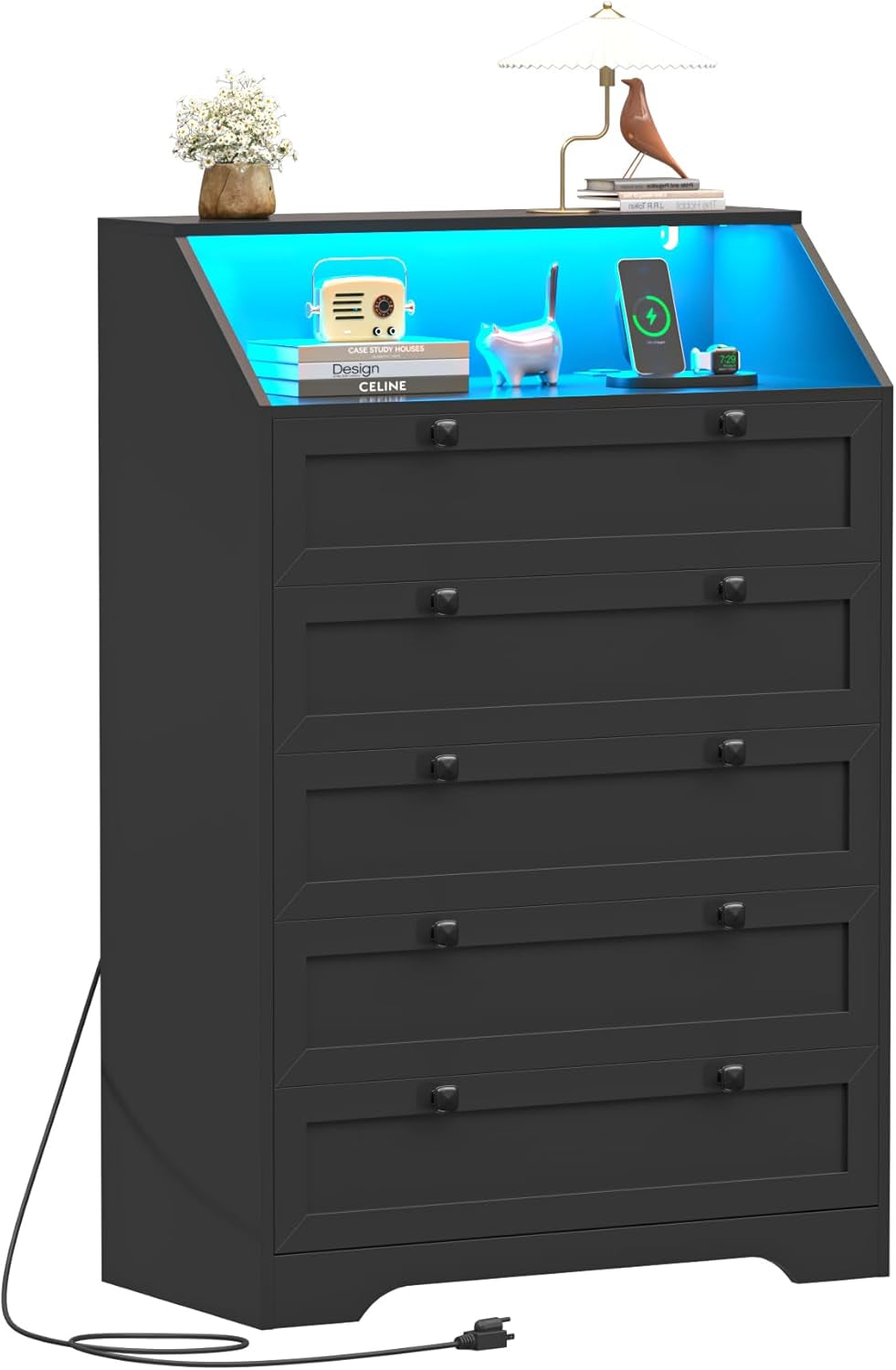 Tall Black Dresser With Customizable RGB Illumination