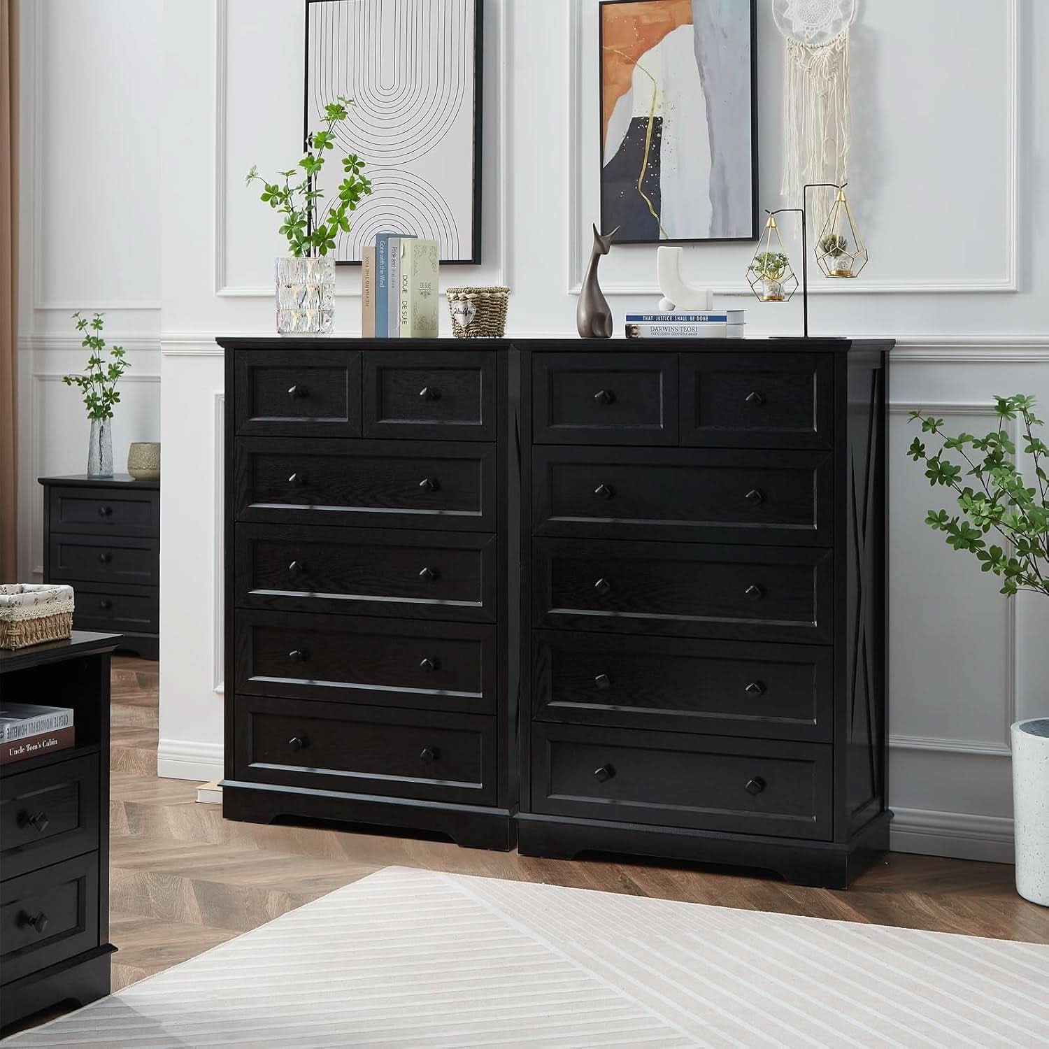 Tall Black Six Drawer Dresser Contemporary Storage