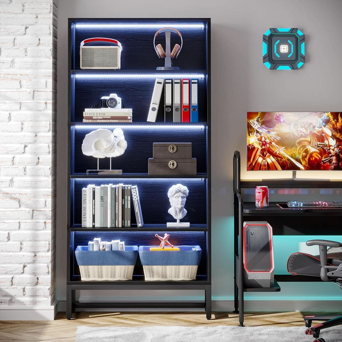 Tall Bookcase 70.8 Inch Led Lights For Living Room