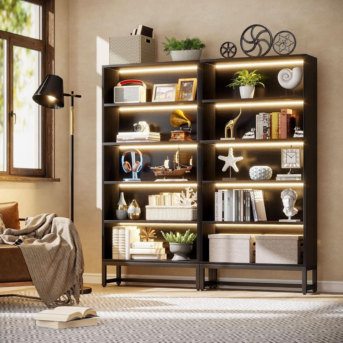 Tall Bookcase 70.8 Inch Led Lights For Living Room