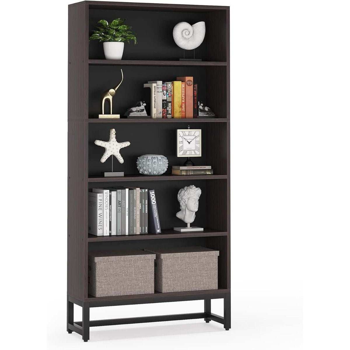 Tall Bookcase And Bookshelf 70.8 Inch Sandalwood Shelving