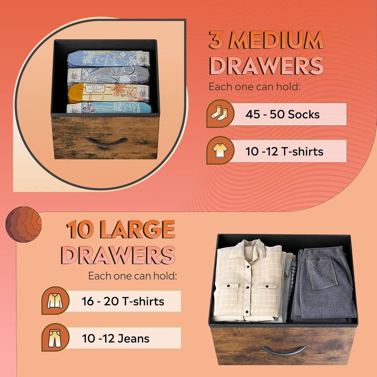 Tall Dresser For Bedroom With 13 Drawers Steel Frame Wood Top Rustic Brown