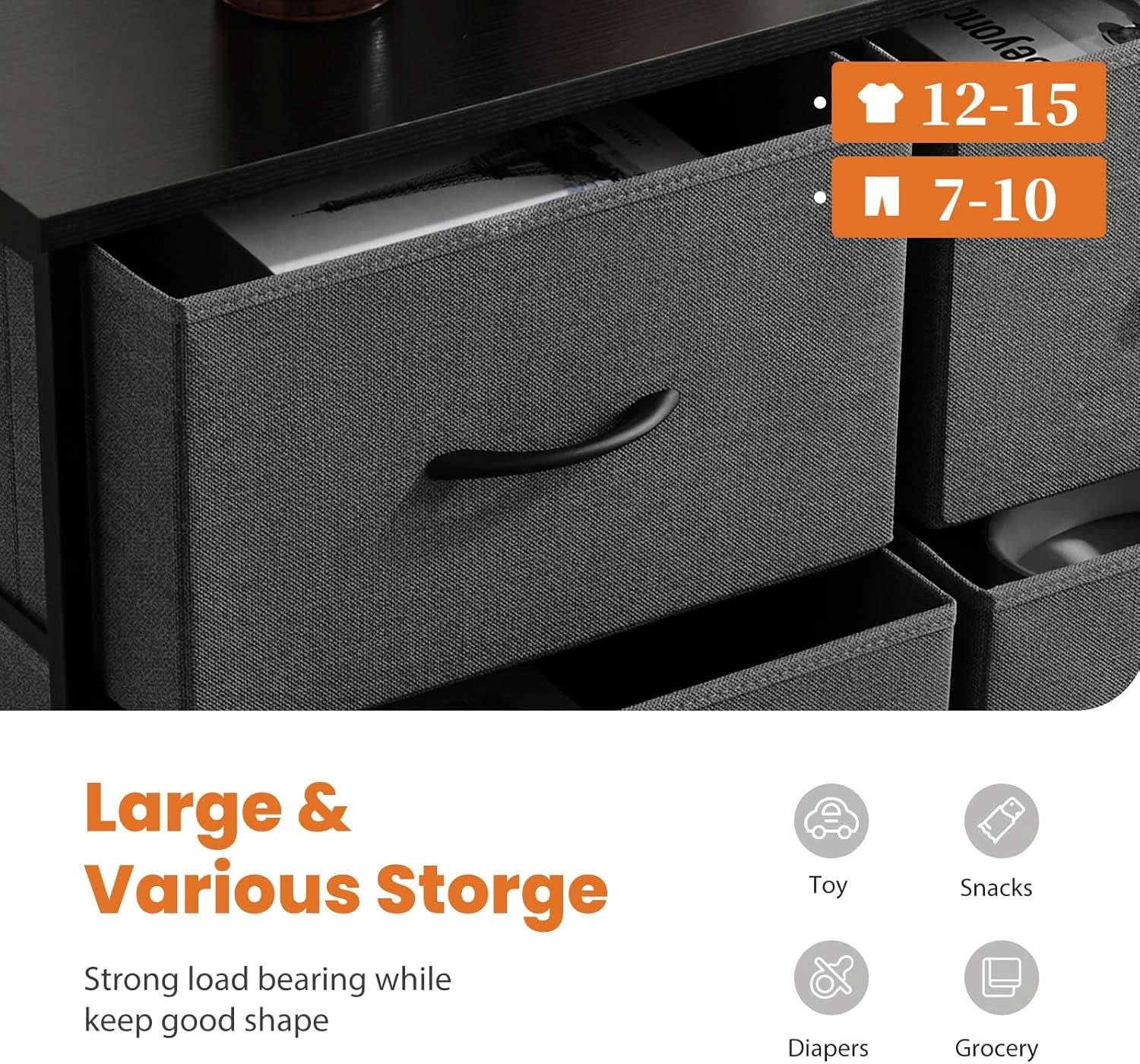 Tall Dresser With 10 Drawers And Wood Top For Bedroom