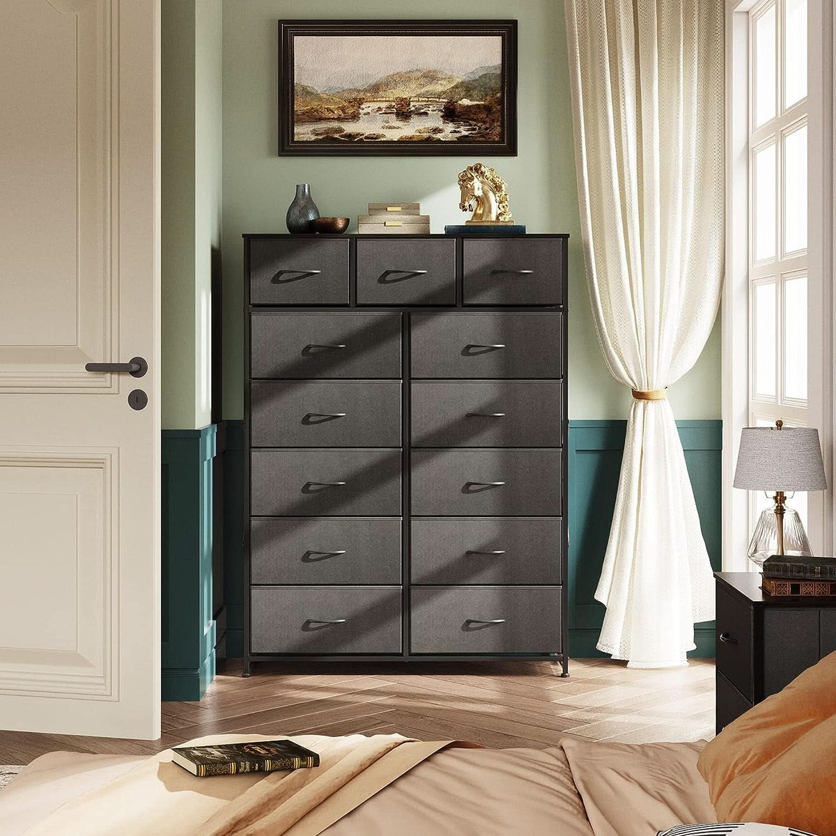 Tall Dresser With 13 Drawers Charcoal Black Fabric Bins