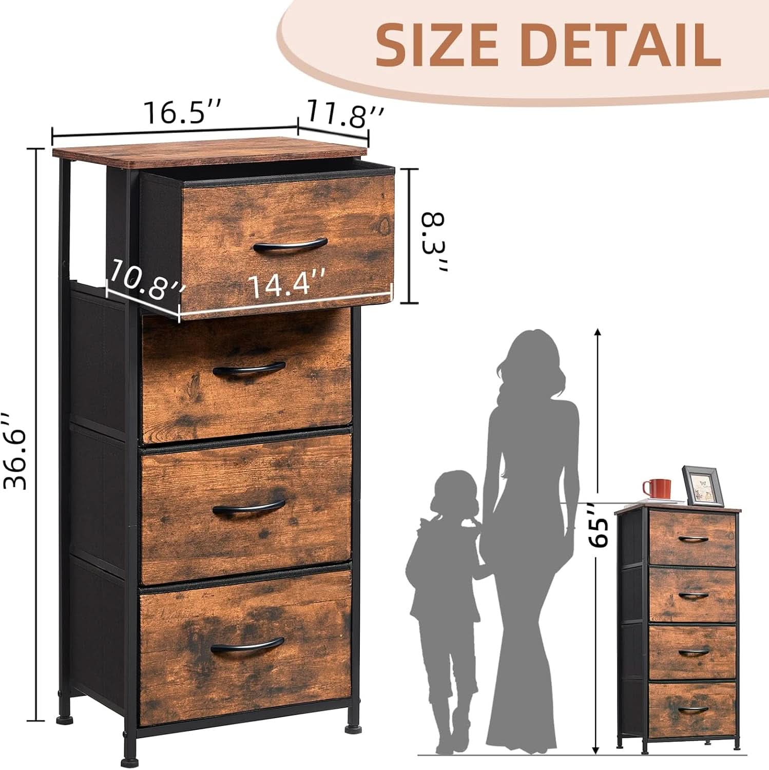 Tall Dresser With Four Drawers And Removable Bins Woodgrain