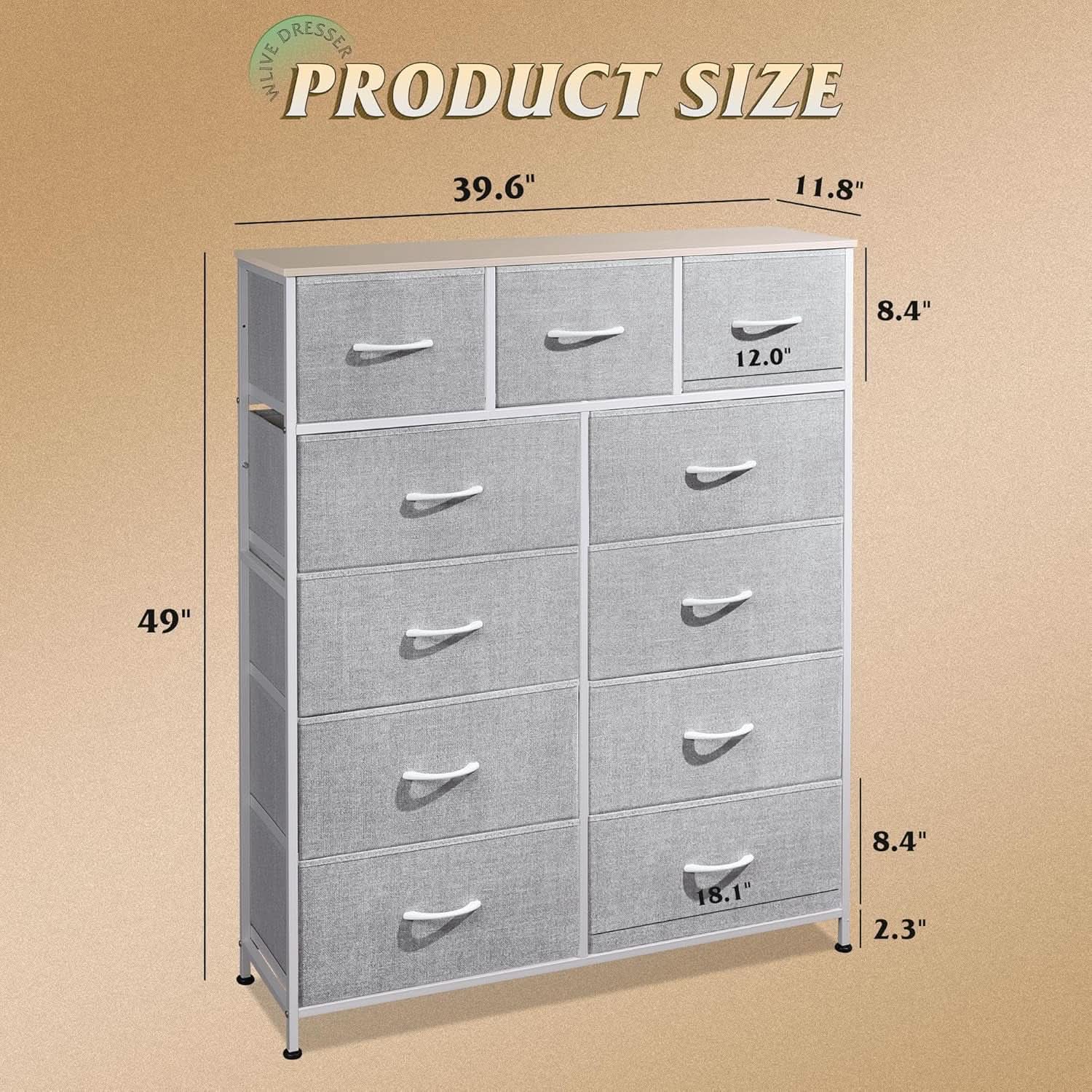 Tall Fabric Dresser Storage Tower With 11 Deep Drawers