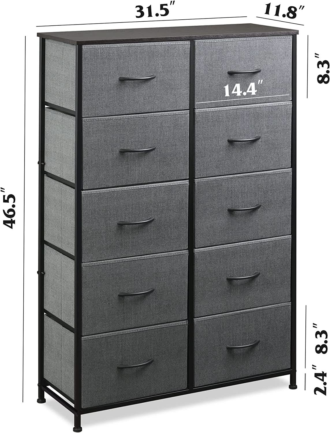 Tall Fabric Dresser With 10 Drawers Dark Grey Metal Frame