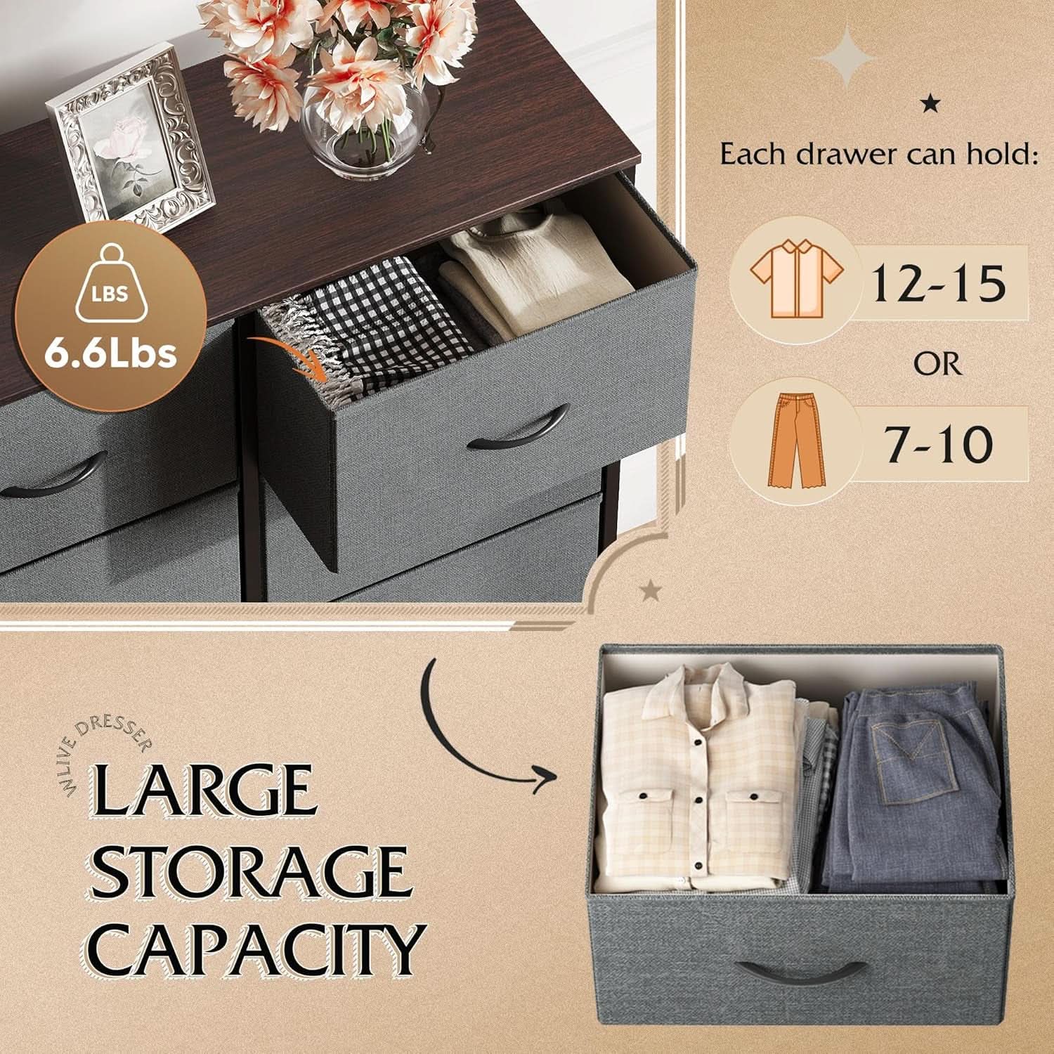 Tall Fabric Dresser With 10 Drawers Dark Grey Metal Frame