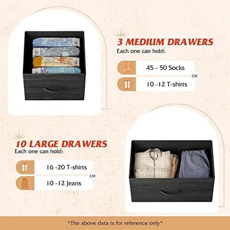 Tall Fabric Dresser With 13 Drawers Charcoal Black Wood Top