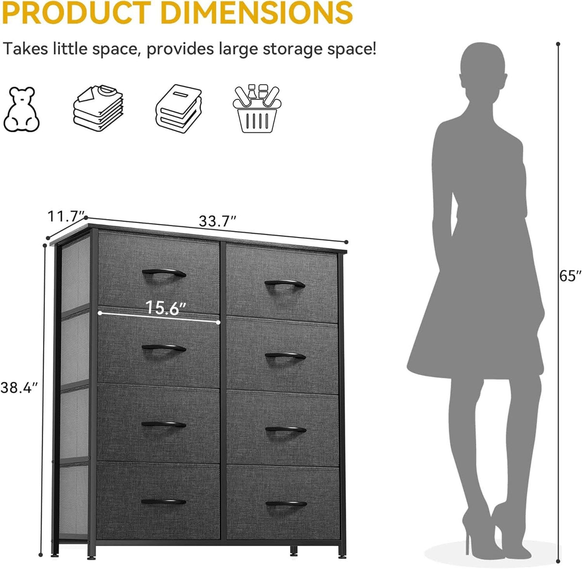Tall Fabric Dresser With 8 Drawers For Bedroom Storage