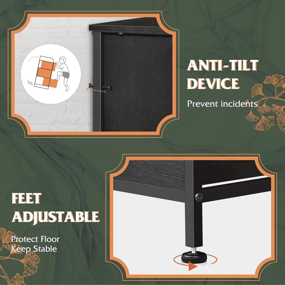 Tall Fabric Dresser With 8 Drawers In Charcoal Black Wood Grain