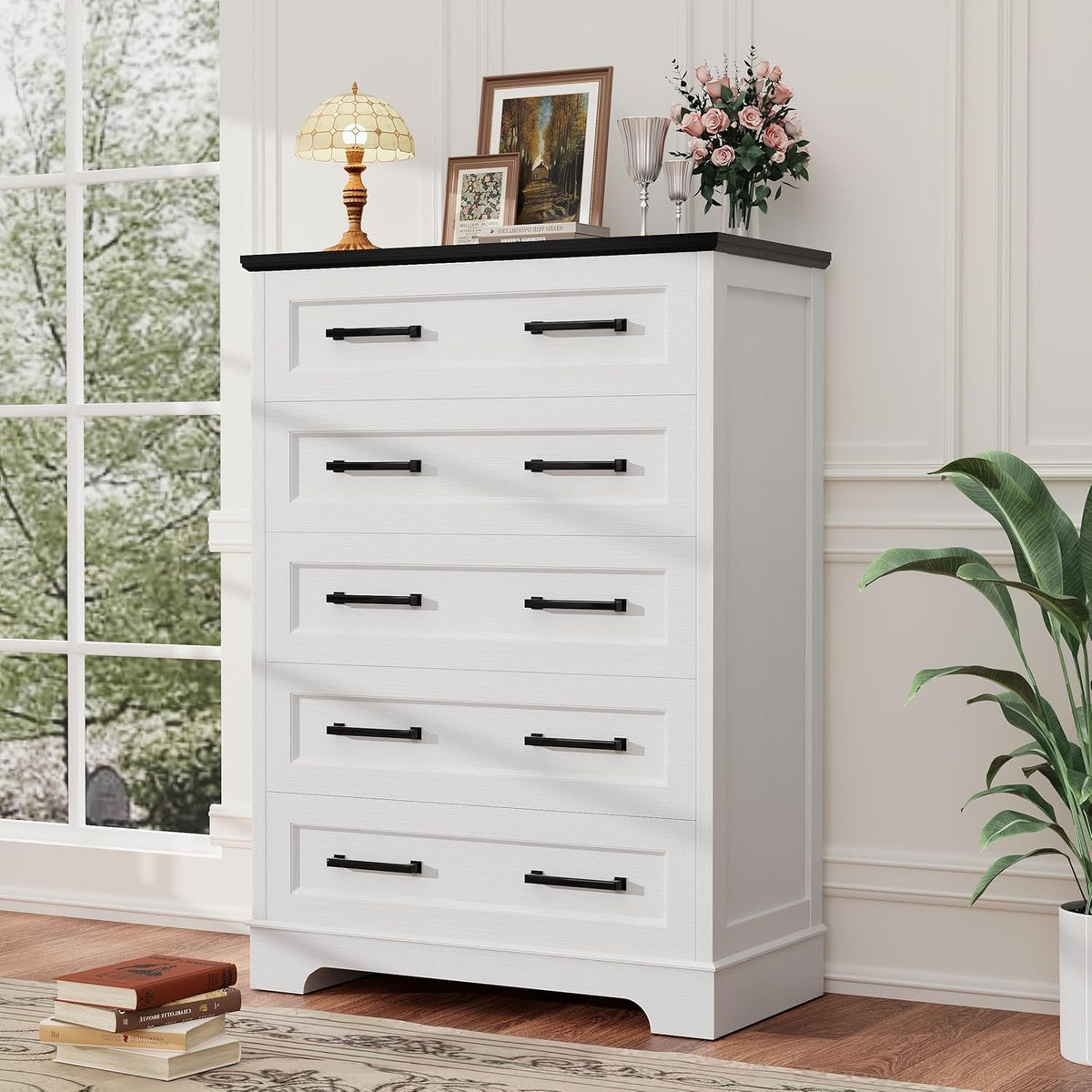 Tall Five Drawer Dresser Farmhouse White Distressed