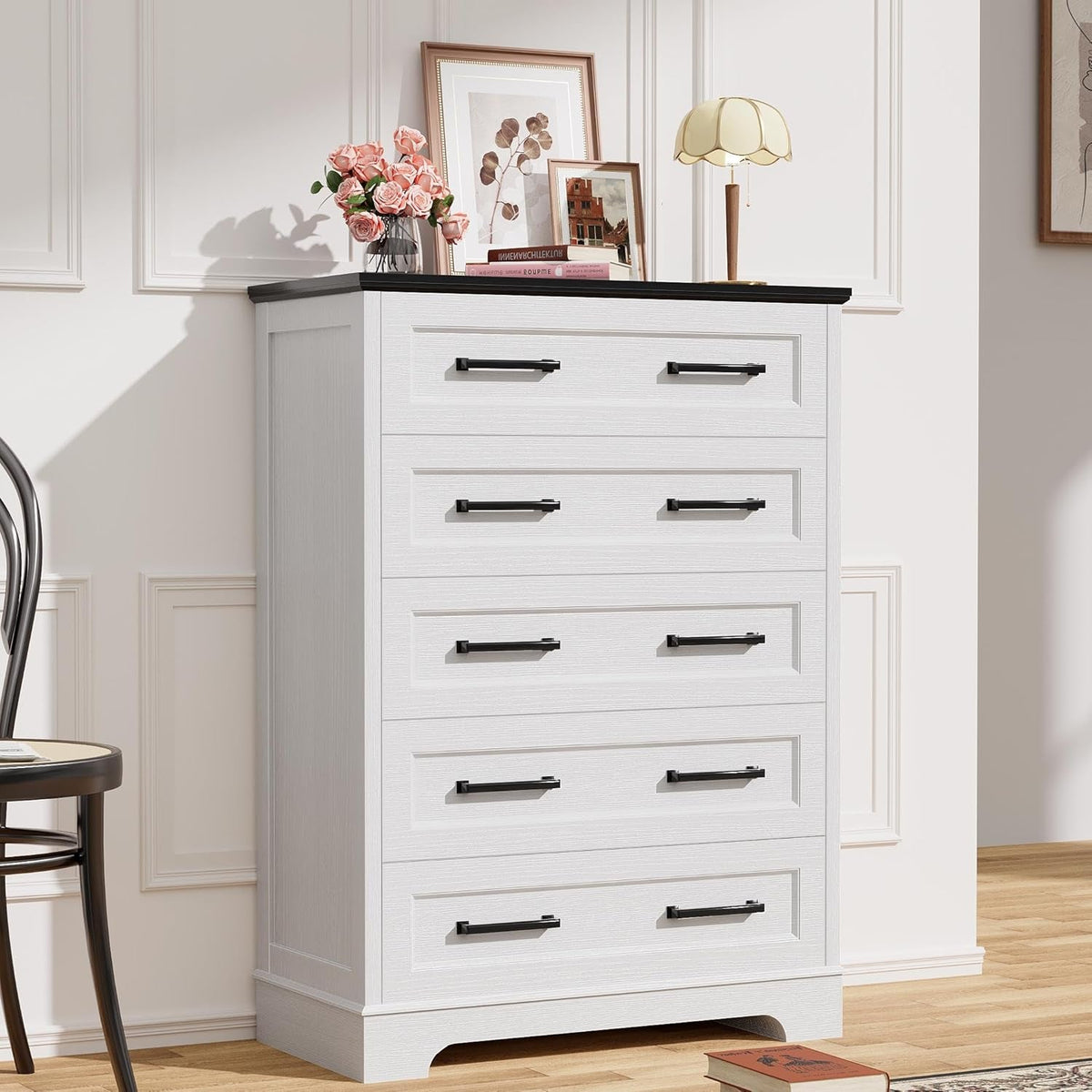 Tall Five Drawer Dresser Farmhouse White Distressed