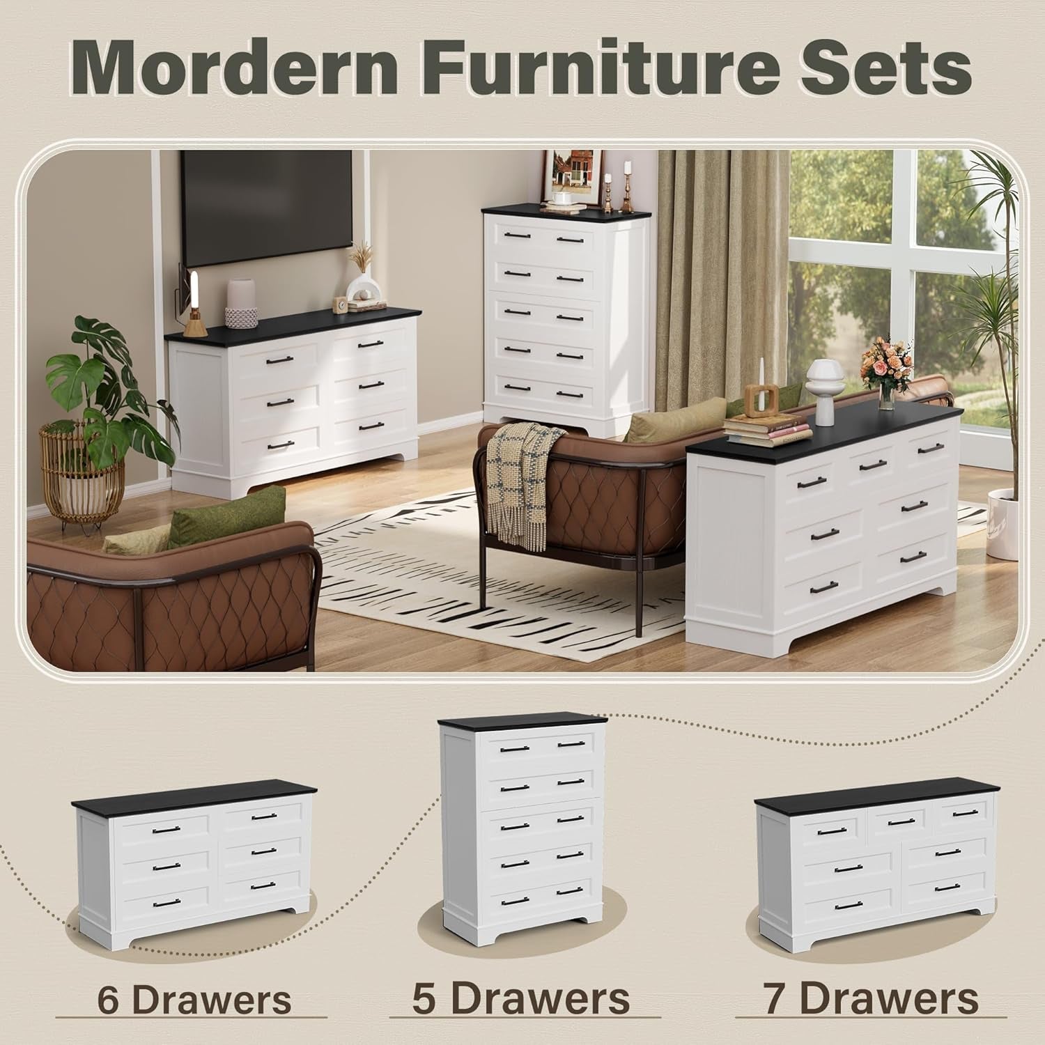 Tall Five Drawer Dresser Farmhouse White Distressed