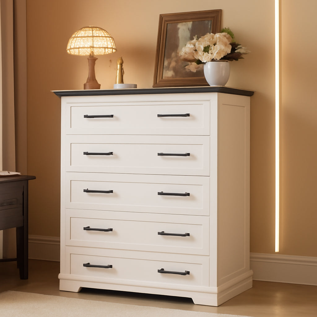Tall Five Drawer Dresser Farmhouse White Distressed