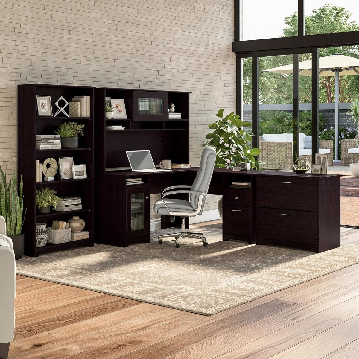 Tall Five Shelf Bookcase Espresso Oak For Living Room