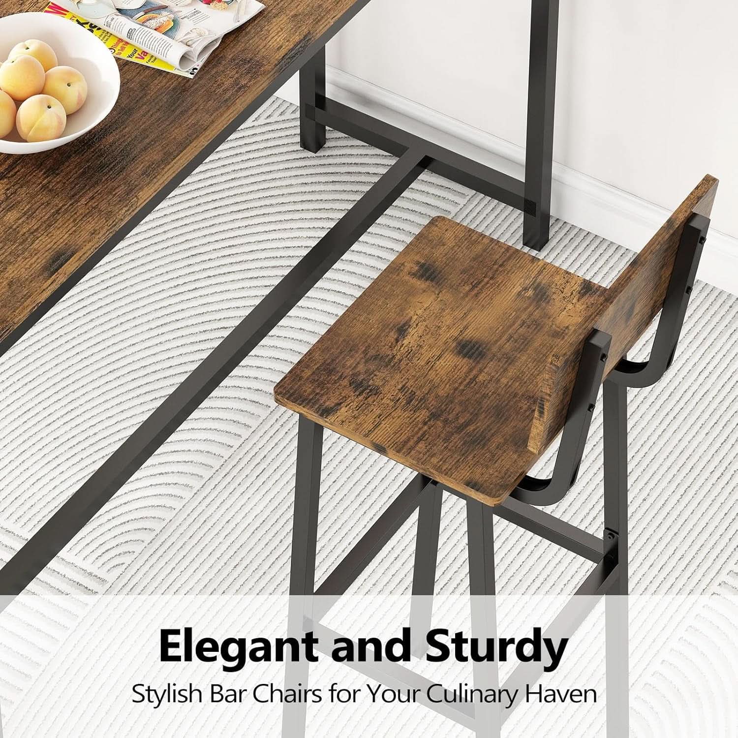 Tall Industrial Rustic Bar Stools Set Of 2 With Backrest